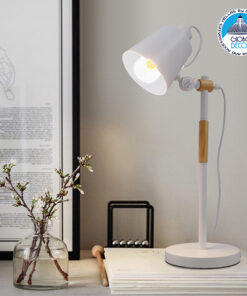 GloboStar® VERITY 01440 Μοντέρνο Επιτραπέζιο Φωτιστικό Πορτατίφ Μονόφωτο Λευκό Μεταλλικό με Ξύλινες Λεπτομέρειες Φ13 x Υ56cm 8 01440 application