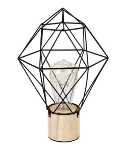 GloboStar® ANTLER 01443 Επιτραπέζιο Φωτιστικό Πορτατίφ LED -W -lm -° DC 5V IP20 Θερμό Λευκό 3000K Μαύρο Μέταλλο με Μπεζ Ξύλο - Μ19 x Π19 x Υ29cm - 2 Xρόνια Εγγύηση 12 01443 4