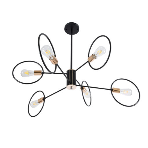 GloboStar® GLOBOSTAR® NEXUS 01446 Μοντέρνο Κρεμαστό Φωτιστικό Οροφής με Ντουί 6 x E27 AC 220-240V IP20 - Μαύρο & Χάλκινο - Μ105 x Π105 x Υ70cm