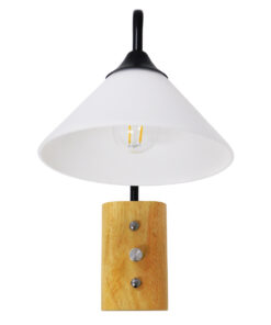 Alternative view of GloboStar® ALESSIA 01457 Μοντέρνο Επιτοίχιο Φωτιστικό Απλίκα Μονόφωτο 1 x E27 IP20 Μαύρο Μέταλλο, Λευκό Γυαλί με Μπεζ Ξύλο - Μ18 x Π26 x Υ29cm