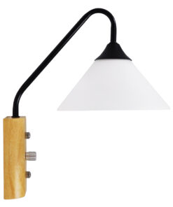 GloboStar® ALESSIA 01457 Μοντέρνο Επιτοίχιο Φωτιστικό Απλίκα Μονόφωτο 1 x E27 IP20 Μαύρο Μέταλλο, Λευκό Γυαλί με Μπεζ Ξύλο - Μ18 x Π26 x Υ29cm 11 01457 3