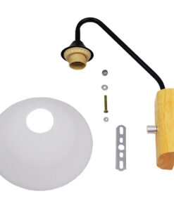 GloboStar® ALESSIA 01457 Μοντέρνο Επιτοίχιο Φωτιστικό Απλίκα Μονόφωτο 1 x E27 IP20 Μαύρο Μέταλλο, Λευκό Γυαλί με Μπεζ Ξύλο - Μ18 x Π26 x Υ29cm 14 01457 6