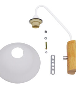 GloboStar® ALESSIA 01458 Μοντέρνο Επιτοίχιο Φωτιστικό Απλίκα Μονόφωτο 1 x E27 IP20 Λευκό Μέταλλο, Λευκό Γυαλί με Μπεζ Ξύλο - Μ18 x Π26 x Υ29cm 14 01458 6