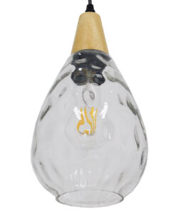 GLOBOSTAR® NOAH 01491 Μοντέρνο Κρεμαστό Φωτιστικό Οροφής με Ντουί 1 x E27 AC 220-240V IP20 - Διάφανο & Μπεζ - Μ16 x Π16 x Υ30cm 10 01491 6