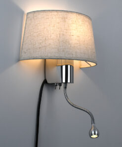 Alternative view of GloboStar® ELEGANT 01493 Μοντέρνο Επιτοίχιο Φωτιστικό Απλίκα με LED Βραχίονα Δίφωτο 1 x E27 IP20 Λευκό Ύφασμα με Ασημί Μέταλλο - Μ26.5 x Π15 x Υ43cm