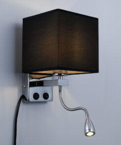 Alternative view of GloboStar® ELEGANT 01494 Μοντέρνο Επιτοίχιο Φωτιστικό Απλίκα με LED Βραχίονα Δίφωτο 1 x E27 IP20 Μαύρο Ύφασμα με Ασημί Μέταλλο - Μ17 x Π21 x Υ43cm