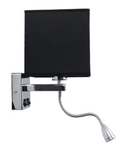 GloboStar® ELEGANT 01494 Μοντέρνο Επιτοίχιο Φωτιστικό Απλίκα με LED Βραχίονα Δίφωτο 1 x E27 IP20 Μαύρο Ύφασμα με Ασημί Μέταλλο - Μ17 x Π21 x Υ43cm 12 01494 3