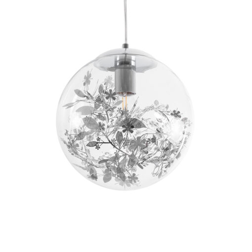 GloboStar® GLOBOSTAR® HARPER 01510 Μοντέρνο Κρεμαστό Φωτιστικό Οροφής με Ντουί 1 x E27 AC 220-240V IP20 - Διάφανο & Ασημί - Μ25 x Π25 x Υ30cm
