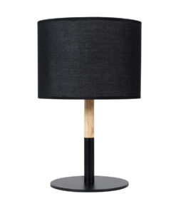 GloboStar® BRONX 01519 Μοντέρνο Επιτραπέζιο Φωτιστικό Πορτατίφ Μονόφωτο 1 x E27 IP20 Μαύρο Μέταλλο, Μπεζ Ξύλο με Μαύρο Ύφασμα - Μ25 x Π25 x Υ40cm 12 01519 3