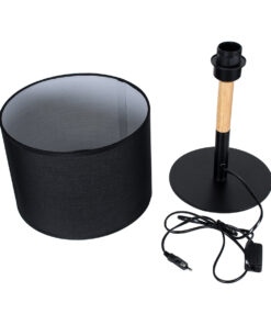 GloboStar® BRONX 01519 Μοντέρνο Επιτραπέζιο Φωτιστικό Πορτατίφ Μονόφωτο 1 x E27 IP20 Μαύρο Μέταλλο, Μπεζ Ξύλο με Μαύρο Ύφασμα - Μ25 x Π25 x Υ40cm 17 01519 8