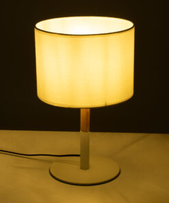 Alternative view of GloboStar® BRONX 01520 Μοντέρνο Επιτραπέζιο Φωτιστικό Πορτατίφ Μονόφωτο 1 x E27 IP20 Λευκό Μέταλλο, Μπεζ Ξύλο με Λευκό Ύφασμα - Μ25 x Π25 x Υ40cm