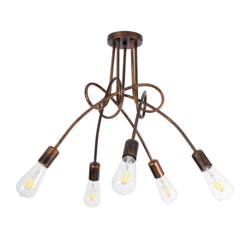 GloboStar® GloboStar® PAULELI 01564 Μοντέρνο Φωτιστικό Οροφής Πλέγμα Πολύφωτο 5 x E27 IP20 Χάλκινο Μέταλλο - Μ80 x Π80 x Υ40cm