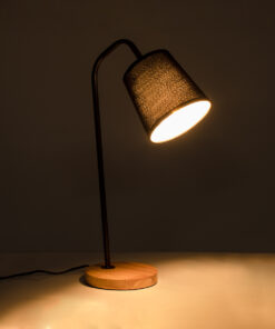 Alternative view of GloboStar® BARNABY 01573 Μοντέρνο Επιτραπέζιο Φωτιστικό Πορτατίφ Μονόφωτο 1 x E27 IP20 Μαύρο Μέταλλο, Μπεζ Ξύλο με Μαύρο Ύφασμα - Μ15 x Π33 x Υ48cm