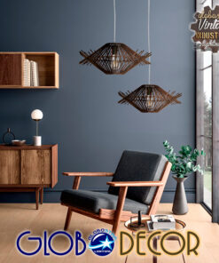 GLOBOSTAR® SASSO 01602 Boho Κρεμαστό Φωτιστικό Οροφής με Ντουί 1 x E27 AC 220-240V IP20 - Καφέ - Μ50 x Π50 x Y23cm 15 01602 07