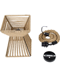 GLOBOSTAR® ROUGE 01611 Boho Κρεμαστό Φωτιστικό Οροφής με Ντουί 1 x E27 AC 220-240V IP20 - Μπεζ - Μ21 x Π21 x Y27cm 22 01611 10