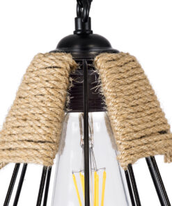 GLOBOSTAR® CONICAL 01617 Vintage Κρεμαστό Φωτιστικό Οροφής με Ντουί 1 x E27 AC 220-240V IP20 - Μαύρο & Μπεζ - Μ30 x Π30 x Υ40cm 18 01617 7