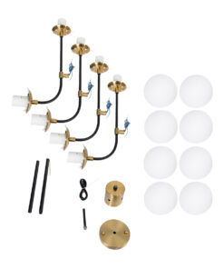 GloboStar® STARDUST 01649 Vintage Φωτιστικό Οροφής Πλέγμα Πολύφωτο 8 x E27 IP20 Μαύρο & Χρυσό Μέταλλο με Λευκό Γυαλί - Μ75 x Π75 x Υ100cm 23 01649 12