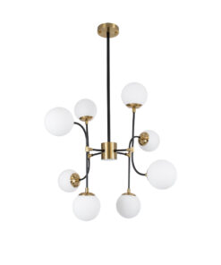 GloboStar® GloboStar® STARDUST 01649 Vintage Φωτιστικό Οροφής Πλέγμα Πολύφωτο 8 x E27 IP20 Μαύρο & Χρυσό Μέταλλο με Λευκό Γυαλί - Μ75 x Π75 x Υ100cm