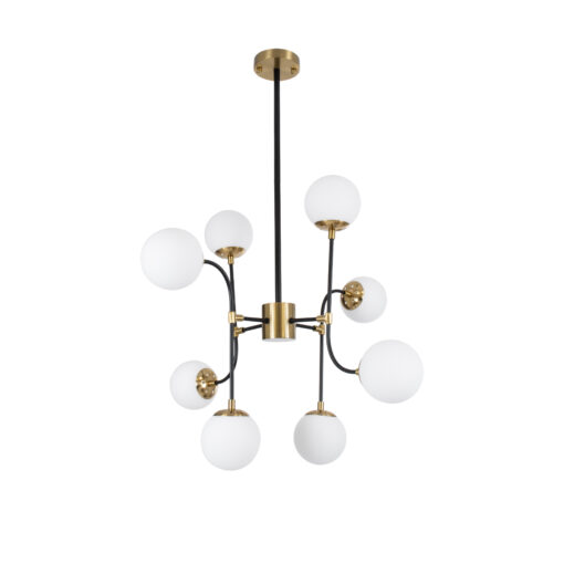 GloboStar® GloboStar® STARDUST 01649 Vintage Φωτιστικό Οροφής Πλέγμα Πολύφωτο 8 x E27 IP20 Μαύρο & Χρυσό Μέταλλο με Λευκό Γυαλί - Μ75 x Π75 x Υ100cm