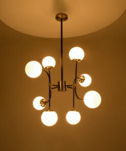 GloboStar® STARDUST 01649 Vintage Φωτιστικό Οροφής Πλέγμα Πολύφωτο 8 x E27 IP20 Μαύρο & Χρυσό Μέταλλο με Λευκό Γυαλί - Μ75 x Π75 x Υ100cm 14 01649 3