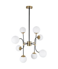 GloboStar® STARDUST 01649 Vintage Φωτιστικό Οροφής Πλέγμα Πολύφωτο 8 x E27 IP20 Μαύρο & Χρυσό Μέταλλο με Λευκό Γυαλί - Μ75 x Π75 x Υ100cm 15 01649 4