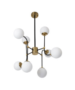 GloboStar® STARDUST 01649 Vintage Φωτιστικό Οροφής Πλέγμα Πολύφωτο 8 x E27 IP20 Μαύρο & Χρυσό Μέταλλο με Λευκό Γυαλί - Μ75 x Π75 x Υ100cm 16 01649 5