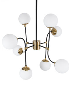 GloboStar® STARDUST 01649 Vintage Φωτιστικό Οροφής Πλέγμα Πολύφωτο 8 x E27 IP20 Μαύρο & Χρυσό Μέταλλο με Λευκό Γυαλί - Μ75 x Π75 x Υ100cm 18 01649 7