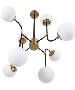 GloboStar® STARDUST 01649 Vintage Φωτιστικό Οροφής Πλέγμα Πολύφωτο 8 x E27 IP20 Μαύρο & Χρυσό Μέταλλο με Λευκό Γυαλί - Μ75 x Π75 x Υ100cm 19 01649 8