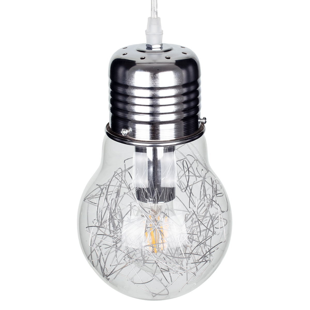 GLOBOSTAR® LAMP 01676 Μοντέρνο Κρεμαστό Φωτιστικό Οροφής με Ντουί 1 x E27 AC 220-240V IP20 - Ασημί & Διάφανο - Μ15 x Π15 x Υ27cm 7 GLOBOSTAR® LAMP 01676 Μοντέρνο Κρεμαστό Φωτιστικό Οροφής με Ντουί 1 x E27 AC 220-240V IP20 - Ασημί & Διάφανο - Μ15 x Π15 x Υ27cm - Image 5