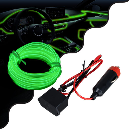 GloboStar® GloboStar® 82202 TUBE 360° Degree Διακοσμητική EL-Wire Neon Αυτοκινήτου Κορδόνι ΣΕΤ 3m 1W/3m 30lm/m 360° DC 12V με Βύσμα Αναπτήρα Αυτοκινήτου Αδιάβροχη IP68 Πράσινο Φωσφορούχο