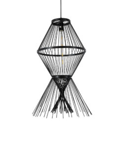 GloboStar® GLOBOSTAR® YOSHI 01929 Boho Κρεμαστό Φωτιστικό Οροφής με Ντουί 1 x E27 AC 220-240V IP20 - Μαύρο - Μ35 x Π35 x Υ60cm