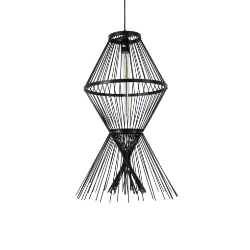 GloboStar® GLOBOSTAR® YOSHI 01929 Boho Κρεμαστό Φωτιστικό Οροφής με Ντουί 1 x E27 AC 220-240V IP20 - Μαύρο - Μ35 x Π35 x Υ60cm