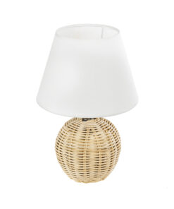 GloboStar® GLOBOSTAR® HASUMI 01957 Boho Επιτραπέζιο Φωτιστικό Πορτατίφ με Ντουί 1 x E27 AC 220-240V IP20 - Μπεζ & Λευκό - Μ19 x Π19 x Υ30cm