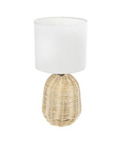 GloboStar® GLOBOSTAR® HASUMI 01958 Boho Επιτραπέζιο Φωτιστικό Πορτατίφ με Ντουί 1 x E27 AC 220-240V IP20 - Μπεζ & Λευκό - Μ18 x Π18 x Υ36cm