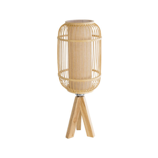 GloboStar® GloboStar® BODHI 01992 Boho Επιτραπέζιο Φωτιστικό Πορτατίφ Μονόφωτο 1 x E27 IP20 Μπεζ Ξύλο - Μ19 x Π19 x Υ49cm