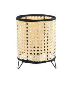 GloboStar® GloboStar® MONTE 01996 Μοντέρνο Επιτραπέζιο Φωτιστικό Πορτατίφ Μονόφωτο 1 x E27 IP20 Μαύρο Ύφασμα με Μπεζ Ξύλο - Μ16 x Π16 x Υ22cm