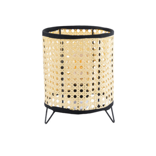 GloboStar® GloboStar® MONTE 01996 Μοντέρνο Επιτραπέζιο Φωτιστικό Πορτατίφ Μονόφωτο 1 x E27 IP20 Μαύρο Ύφασμα με Μπεζ Ξύλο - Μ16 x Π16 x Υ22cm
