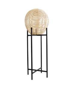 GloboStar® GloboStar® NERINA 02015 Boho Επιδαπέδιο Φωτιστικό Μονόφωτο 1 x E27 IP20 Μαύρο Μέταλλο με Μπεζ Ξύλο - Μ40 x Π40 x Υ115cm