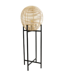 Alternative view of GloboStar® NERINA 02015 Boho Επιδαπέδιο Φωτιστικό Μονόφωτο 1 x E27 IP20 Μαύρο Μέταλλο με Μπεζ Ξύλο - Μ40 x Π40 x Υ115cm