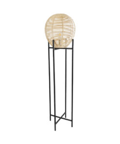 Alternative view of GloboStar® NERINA 02016 Boho Επιδαπέδιο Φωτιστικό Μονόφωτο 1 x E27 IP20 Μαύρο Μέταλλο με Μπεζ Ξύλο - Μ40 x Π40 x Υ160cm