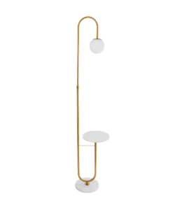 GloboStar® CORDELIA 02025 Μοντέρνο Επιδαπέδιο Φωτιστικό Μονόφωτο 1 x E27 IP20 Χρυσό Μέταλλο, Λευκό Γυαλί με Λευκό Μάρμαρο - Μ30 x Π38 x Υ180cm 14 02025 4