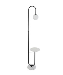 GloboStar® CORDELIA 02026 Μοντέρνο Επιδαπέδιο Φωτιστικό Μονόφωτο 1 x E27 IP20 - Μαύρο Μέταλλο, Λευκό Γυαλί με Λευκό Μάρμαρο - Μ30 x Π38 x Υ180cm 13 02026 4