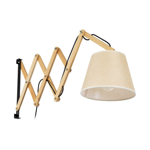 GloboStar® GloboStar® TALISHA 02028 Μοντέρνο Επιτοίχιο Φωτιστικό Απλίκα Μονόφωτο 1 x E27 IP20 Μπεζ Ξύλο με Μπεζ Ύφασμα - Μ100 x Π15 x Υ36cm