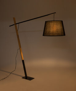 Alternative view of GloboStar® KELSIE 02029 Μοντέρνο Επιδαπέδιο Φωτιστικό Μονόφωτο 1 x E27 IP20 Μαύρο Μέταλλο, Μαύρο Ύφασμα με Μπεζ Ξύλο - Μ40 x Π125 x Υ140cm