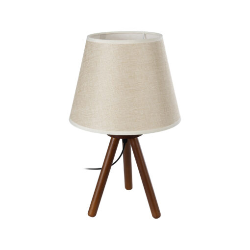 GloboStar® GloboStar® BIOKO 02031 Μοντέρνο Επιτραπέζιο Φωτιστικό Πορτατίφ Μονόφωτο 1 x E27 IP20 Καφέ Ξύλο με Μπεζ Ύφασμα - Μ25 x Π25 x Υ40cm