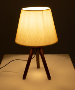 Alternative view of GloboStar® BIOKO 02031 Μοντέρνο Επιτραπέζιο Φωτιστικό Πορτατίφ Μονόφωτο 1 x E27 IP20 Καφέ Ξύλο με Μπεζ Ύφασμα - Μ25 x Π25 x Υ40cm