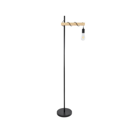 GloboStar® GloboStar® MINDELO 02033 Μοντέρνο Επιδαπέδιο Φωτιστικό Μονόφωτο 1 x E27 IP20 Μαύρο Μέταλλο με Μπεζ Ξύλο - Μ35 x Π24 x Υ150cm