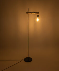 Alternative view of GloboStar® MINDELO 02033 Μοντέρνο Επιδαπέδιο Φωτιστικό Μονόφωτο 1 x E27 IP20 Μαύρο Μέταλλο με Μπεζ Ξύλο - Μ35 x Π24 x Υ150cm