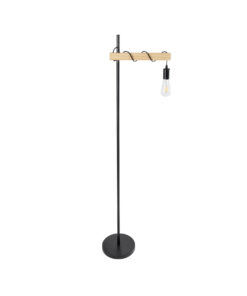 GloboStar® MINDELO 02033 Μοντέρνο Επιδαπέδιο Φωτιστικό Μονόφωτο 1 x E27 IP20 Μαύρο Μέταλλο με Μπεζ Ξύλο - Μ35 x Π24 x Υ150cm 15 02033 5