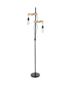 GloboStar® GloboStar® MINDELO 02034 Μοντέρνο Επιδαπέδιο Φωτιστικό Μονόφωτο 2 x E27 IP20 Μαύρο Μέταλλο με Μπεζ Ξύλο - Μ40 x Π24 x Υ175cm